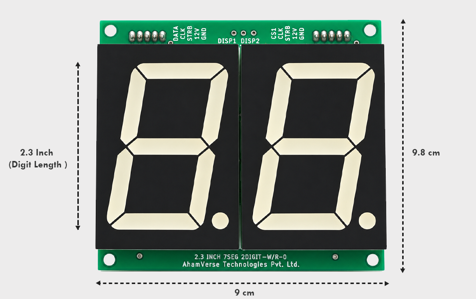 Dimensions of 2.3 inch 2 digit 7 segment LED display