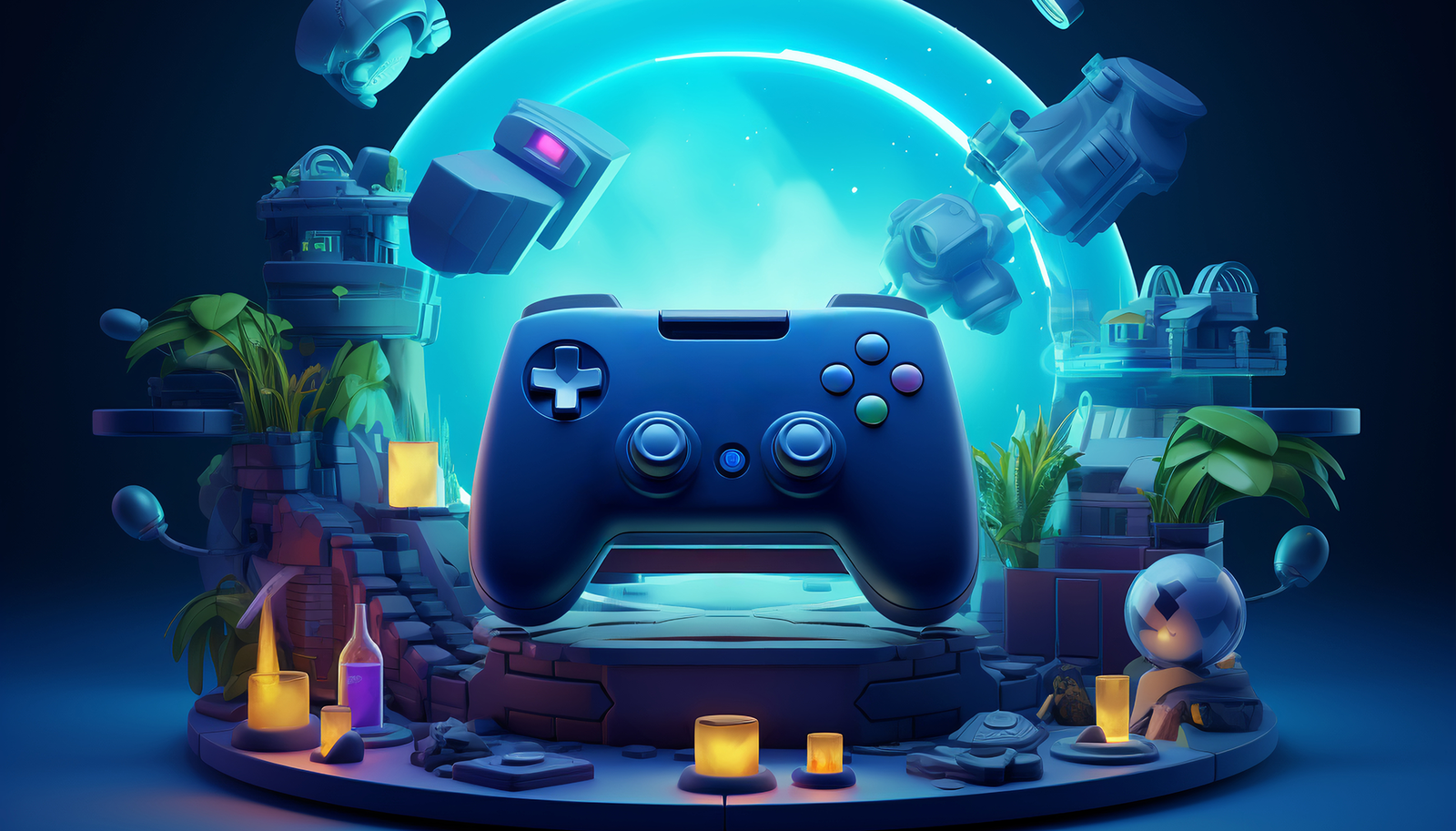 Custom game development with interactive gaming controller and 3D environment
